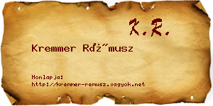 Kremmer Rémusz névjegykártya